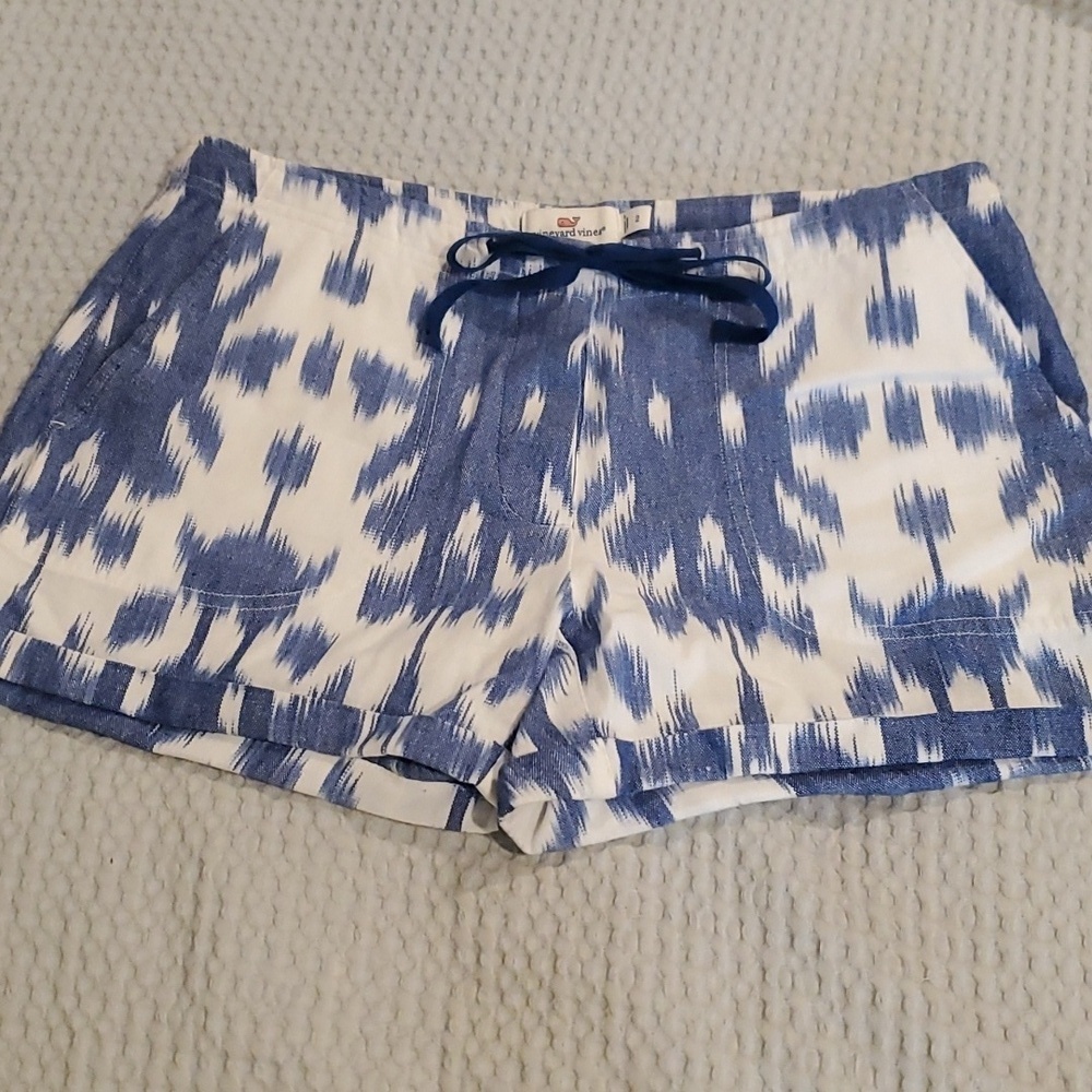 Vineyard Vines Blue/White Tie Dye Drawstring Button Fly Cotton Shorts 2 (#20)
